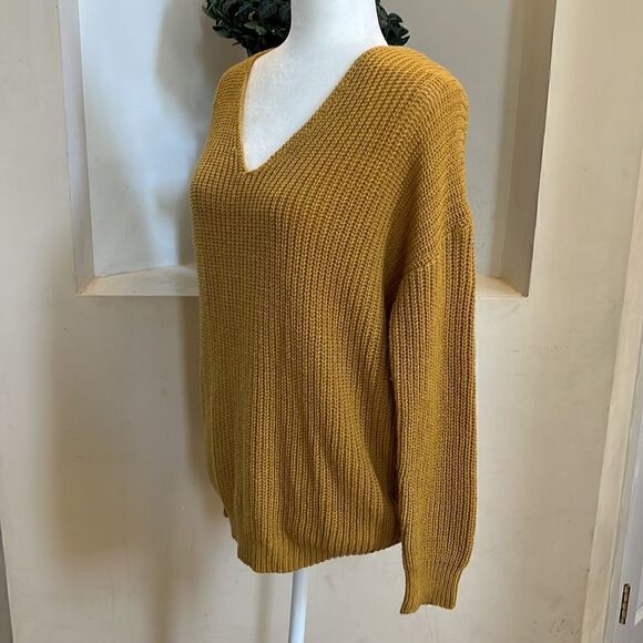 Women’s M mustard thick chunky twisted wrap back sweater - Picture 5 of 12